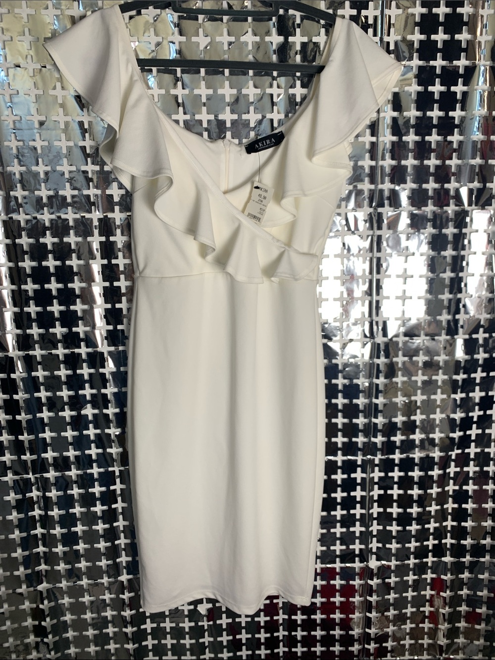 AKIRA White Ruffle V-Neck Mini Dress
